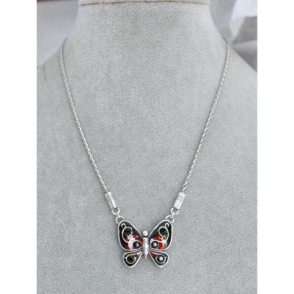 Brighton Butterfly Pendant Necklace Reversible Aurora Borealis Crystal Retired - Picture 2 of 9